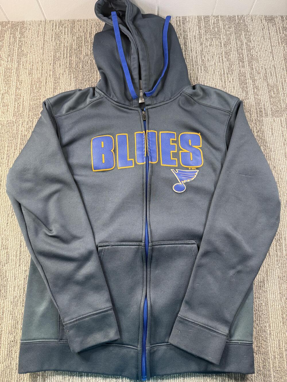 St Louis Blues Hoodie Mens Small Gray NHL Hockey Full Zip Logo Sweatshirt